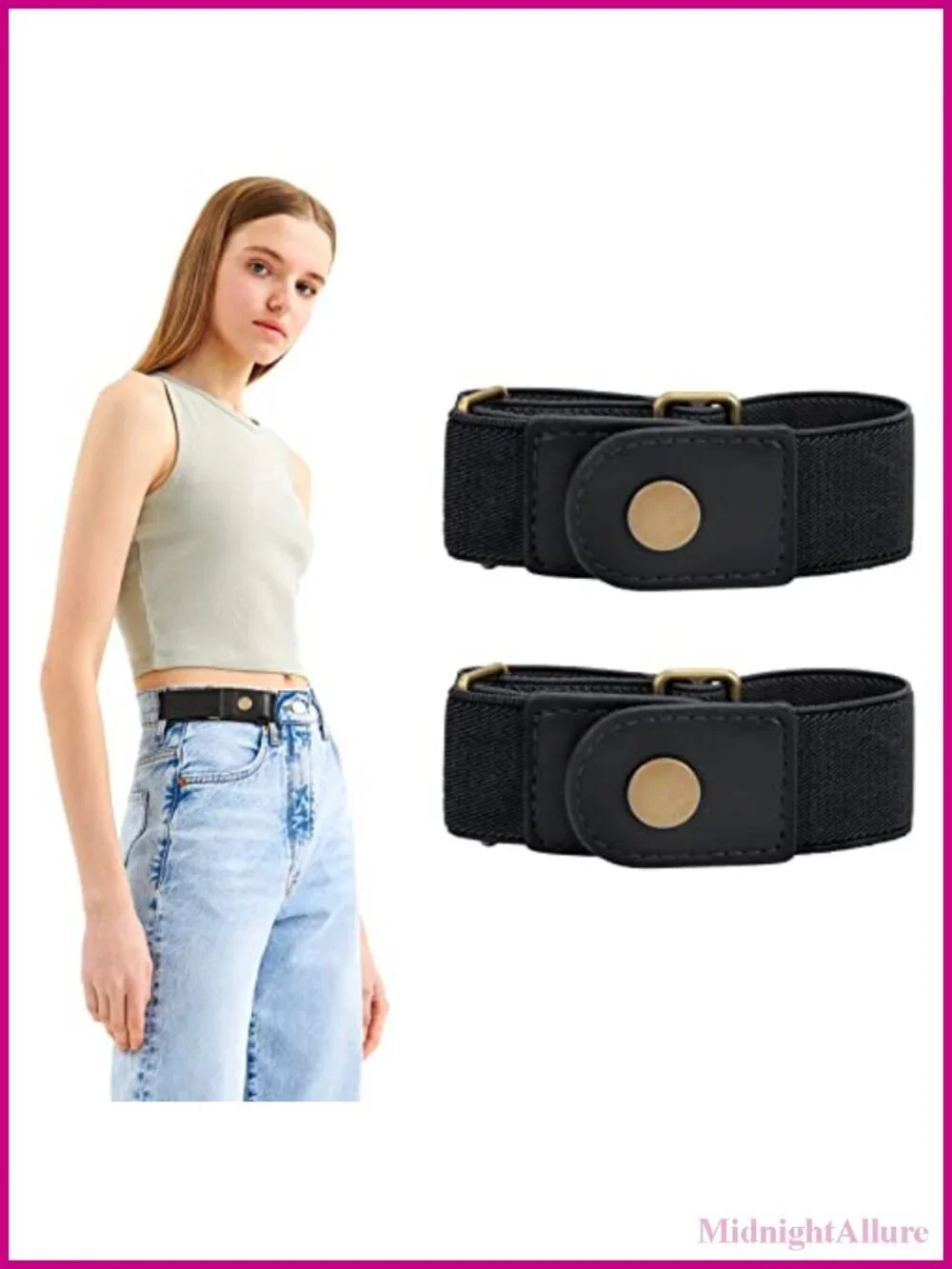 No Buckle Stretch Side Belt Elastic Adjustable Belt for Jeans Pants